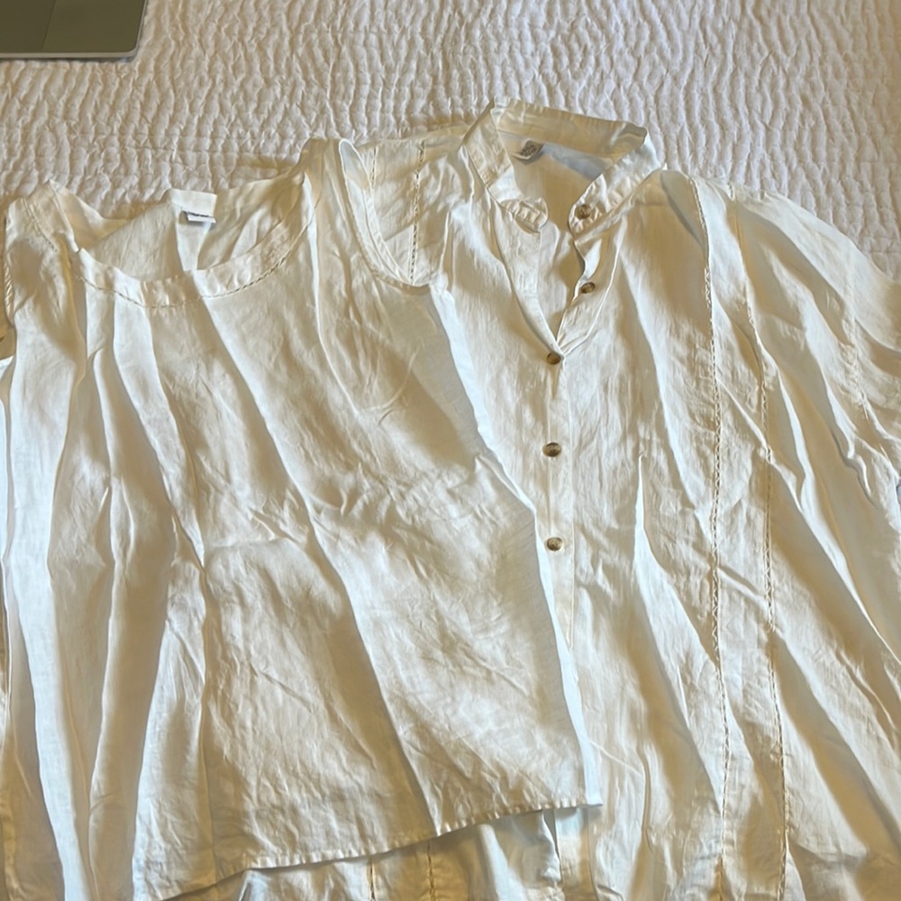 elegantly detailed linen tank and shirt set